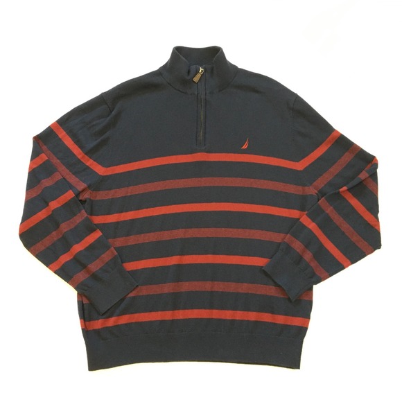 Nautica Other - Nautica‎ Navtech Mens Navy Red Stripe 1/4 Zip Sweater Size XL